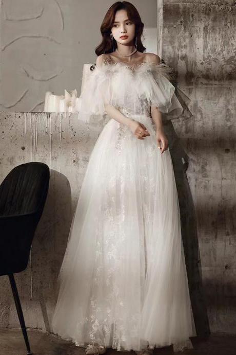 White party dress,fairy prom dress,off shoulder evening dress,Custom Made