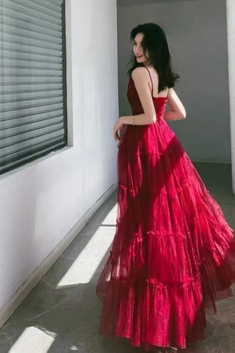 Spaghetti Strap Prom Dress,red Party Dress,charming Evening Dress,,custom Made