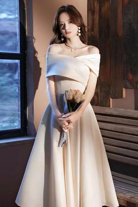 Off shoulder homecoming dress, simple party dress,generous dress, temperament party dress, white satin dress,custom made