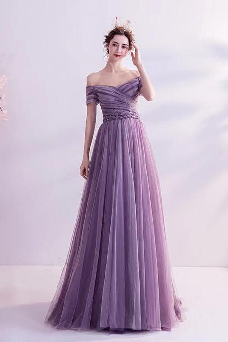 Purple Prom Dress, Elegant Party Dress,off Shoulder Evening Dress,,custom Made