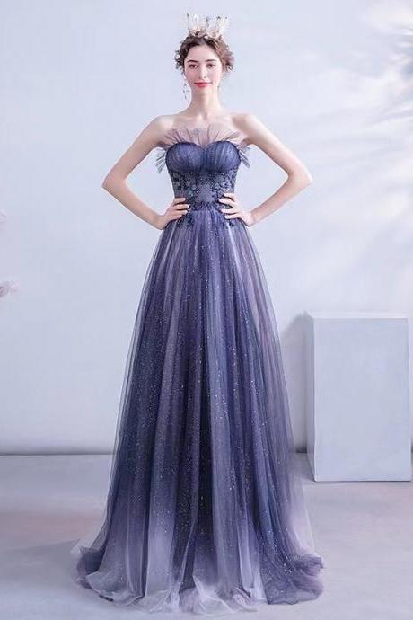 Temperament Prom Dress, Generous Party Dress, Strapless Dress,gradient Blue Star Evening Dress,custom Made
