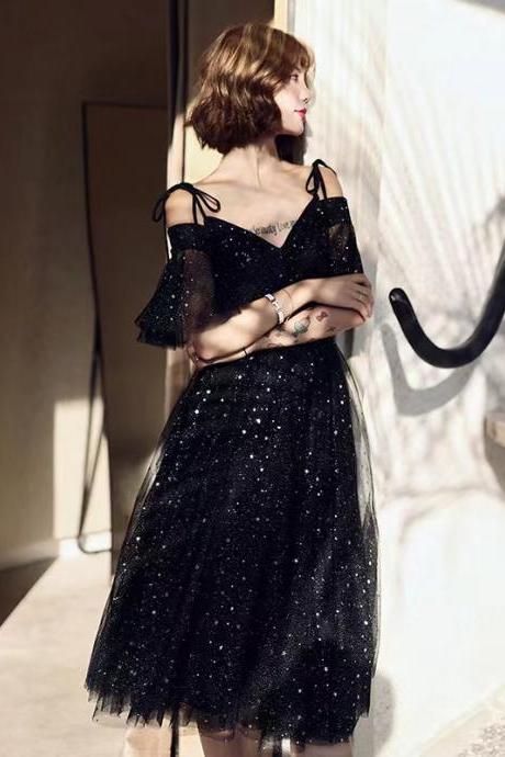 Black Evening Dress, Temperament Midi Dress,spaghetiti Strap Queen Fairy Homecoming Dress,custom Made