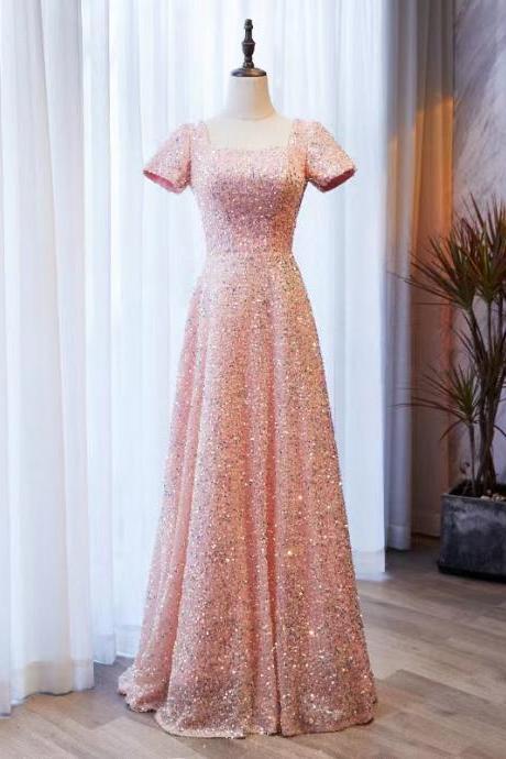 Pink Evening Dress, Heavy Sequined Prom Dress, Chic Party Dress,custom Made