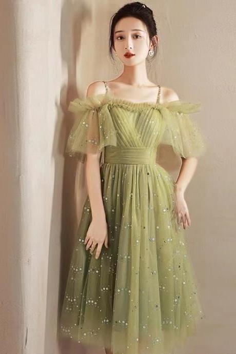 Green Evening Dress, Spaghetti Strap Party Dress, Fairy Prom Dress,custom Made