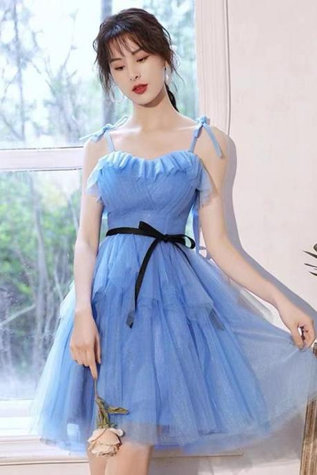 Blue Evening Dress, Spaghetti Strap Party Dress, Fairy Prom Dress,custom Made