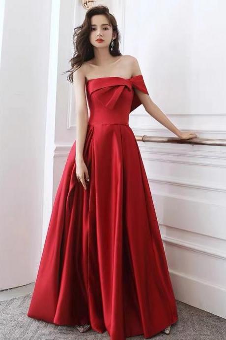Red Evening Dress, Off Shoulder Prom Dress,satin Party Dess,custom Made