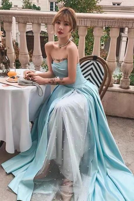 Strapless Evening Dress, Sexy Party Dress, Sky Blue Prom Dress,custom Made