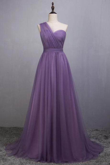 A-line Princess Prom Dress,tulle Sleeveless Party Dresses,purple Bridesmaid Dress,custom Made