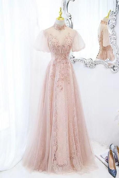 Pink Evening Dress, Fairy Temperament Long Prom Dress, Bead Noble Evening Dress,custom Made