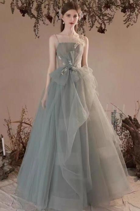 Spaghetti strap prom dress,fairy evening dress, gray blue party dress,custom made