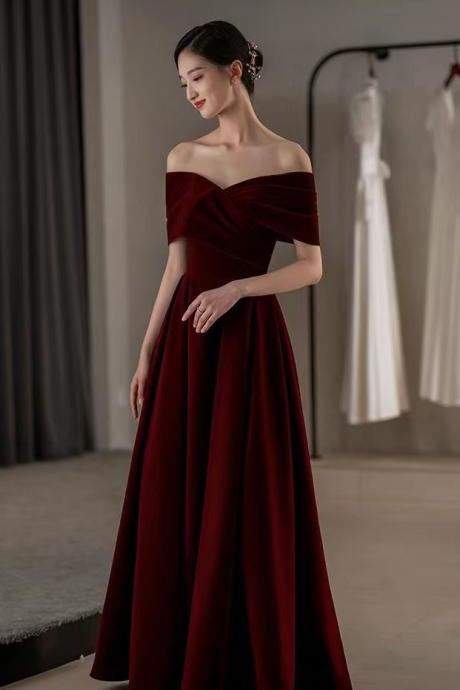 Off Shoulder Prom Dress,red Evening Dress,noble Velvet Party Dress,custom Made