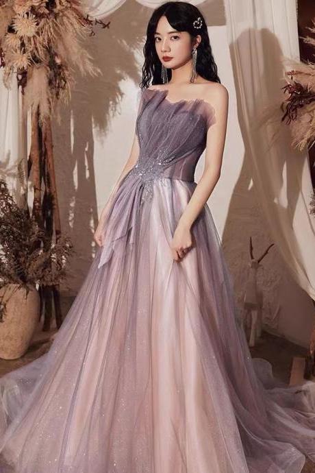 Purple Party Dress ,strapless Prom Dress, Fairy Evening Dress,custom Made