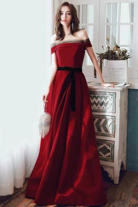 Red party dress,off shoulder prom dress,noble evening dress,, velvet party dress,custom made