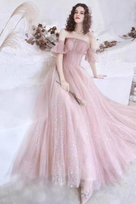 Princess Party Dress ,off Shoulder Prom Dress, Sweet Pink Evening Dress,custom Made