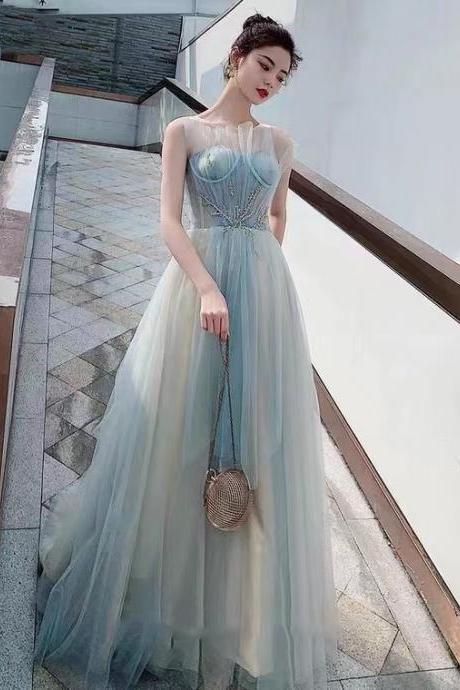 Sleveless Party Dress ,gradient Bridesmaid Dress,fairy Prom Dress, Blue Evening Dress,custom Made
