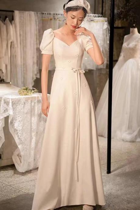 V-neck evening dress, new style, fairy dress,satin bridal dress, elegant prom dress,custom made