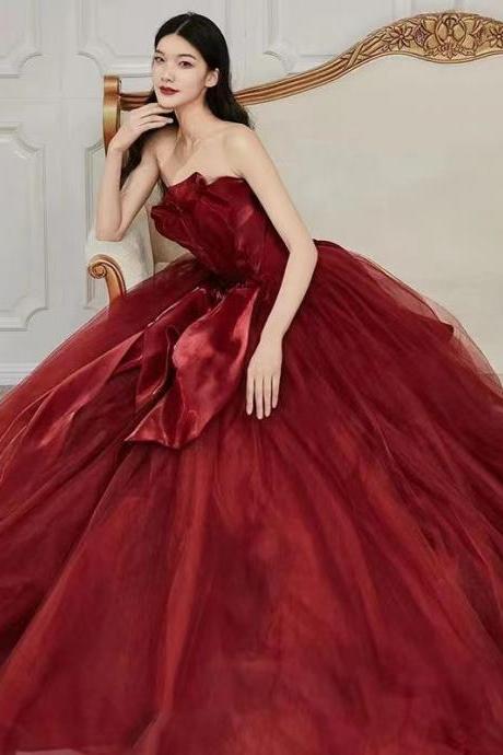Strapless Party Dress, Charming Evening Dress, Red Ball Gown Prom Dress,custom Made