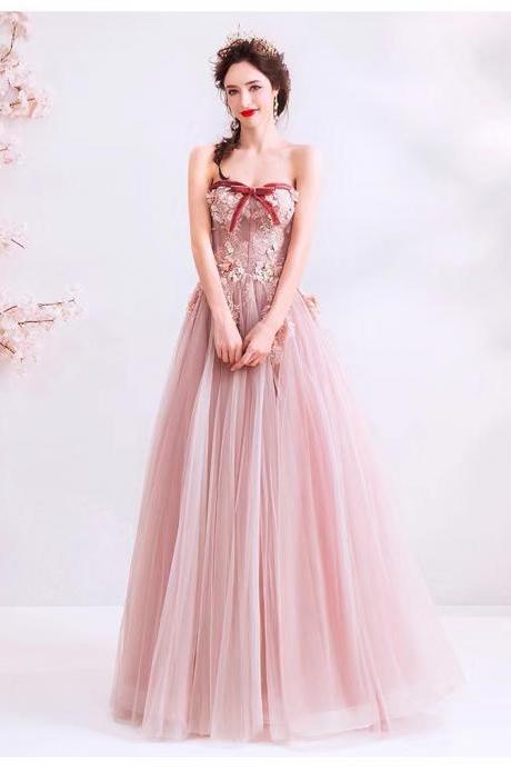Fairy Prom Dress, Pink Party Dress, Strapless Prom Dress,,custom Made