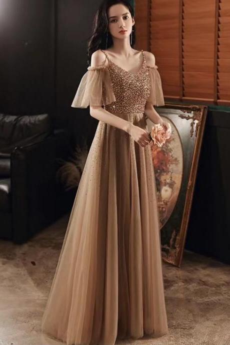 Temperament,spaghetti Strap Prom Dress,champagne Party Dress,beaded Evening Dress,custom Made