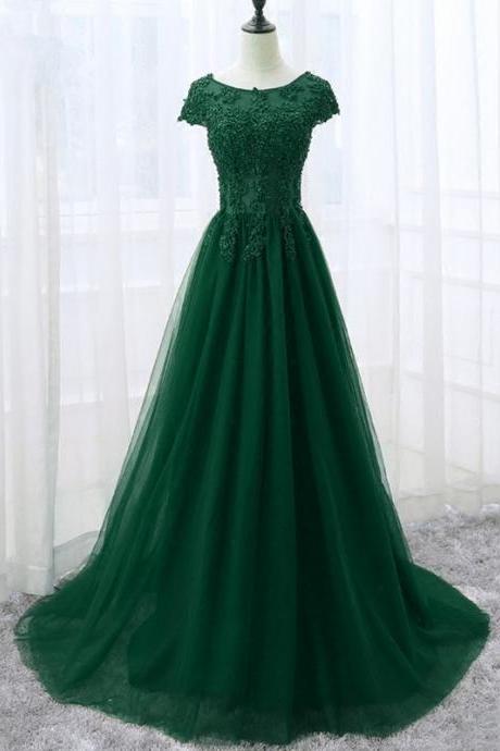 Cap Sleeve Prom Dress,green Party Dress,formal Evening Dress,custom Made