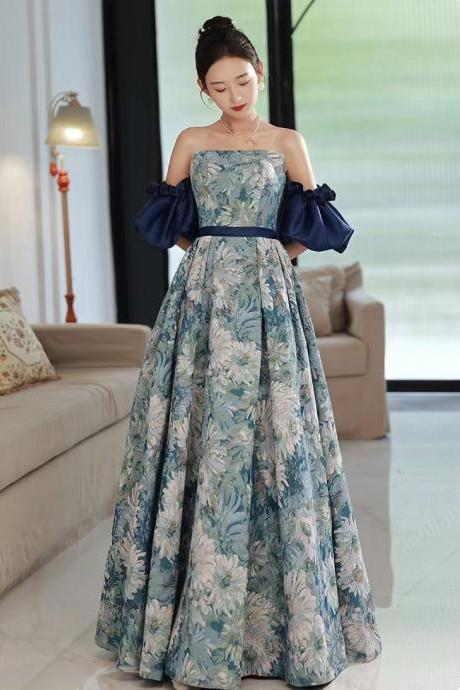 Off Shoulder Evening Dress,luxury Party Dress,unique Prom Dress With Blue Flower,custom Made