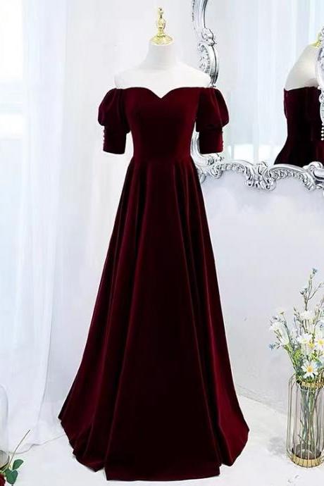 Burgundy Evening Dress,elegant Party Dress,off Shoulder Prom Dress,velvet Formal Dress,custom Made