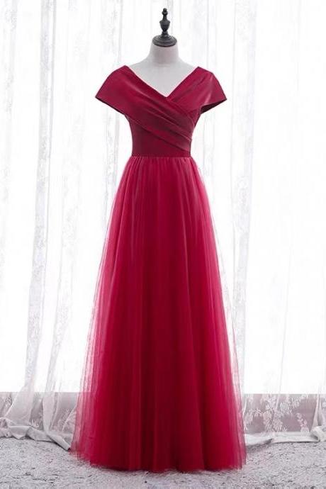 V-neck Evening Dress, Red Party Dress,elegant Formal Dress,custom Made