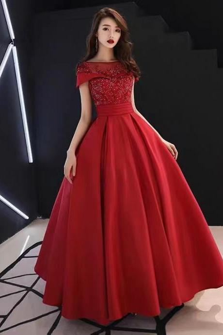 New style, red prom dress, o-neck evening dress,elegant formal dress,custom made