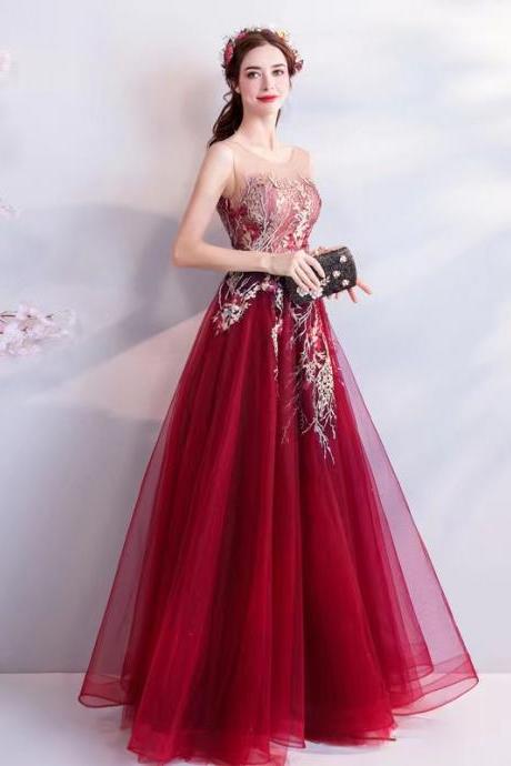 Sleeveless evening dress, red prom dress, charming party dress,Custom Made