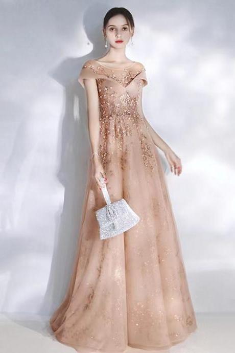 Champagne Party Dress, O-neck Evening Dress ,glitter Prom Dress,custom Made