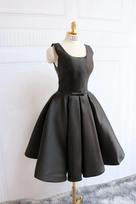 Black Evening Dress, Satin Prom Dress, Cute Party Dress,backless Dress,custom Made