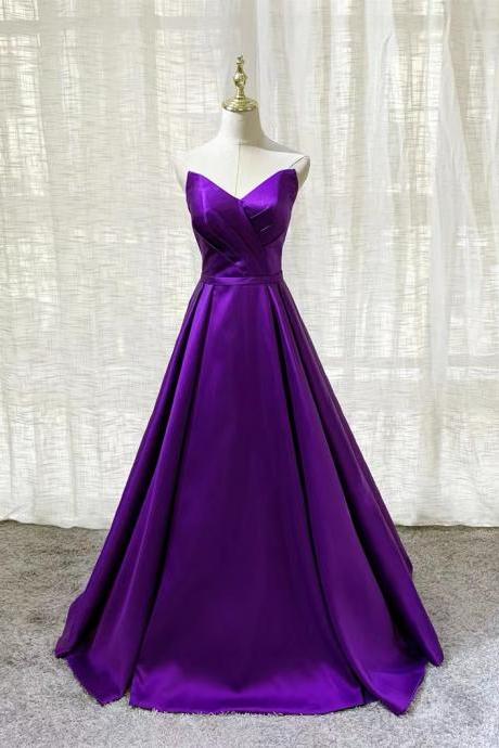 Purple evening dress, satin prom dress,strapless party dress,sexy dress,custom made