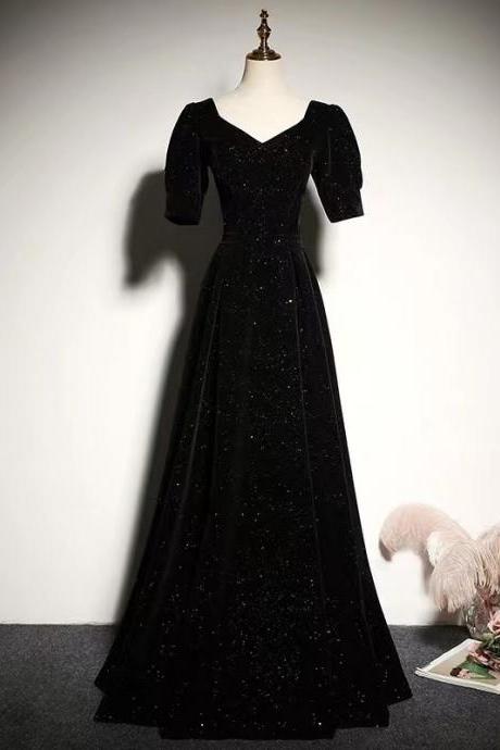 V-neck Evening Dress,black Prom Dress,elegant Glitter Formal Dress,custom Made