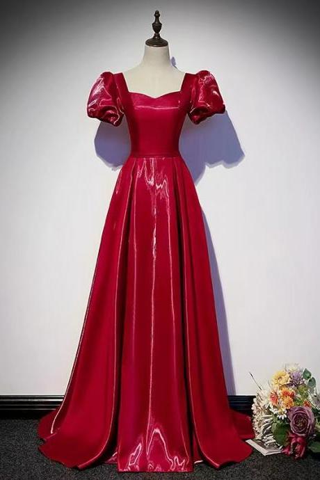 Red Evening Dress, Satin Prom Dress, Off Shoulder Party Dress,birght Birthday Dress,custom Made