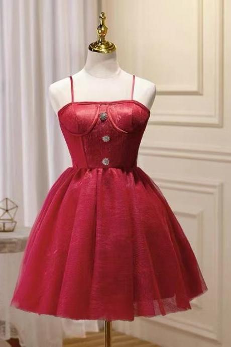 Red homecoming dress, spaghetti strap party dress,cute graduation dress, custom made