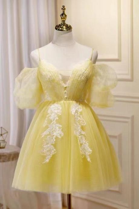 Yellow Party Dress,cute Homecoming Dress, Spaghetti Strap Dream Dress,fairy Evening Dress,custom Made