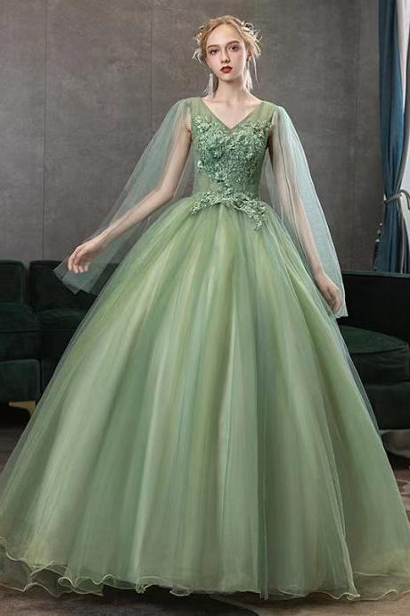 V-neck Ball Gown Dress, Green Party Dress,chic Birthday Dress,fairy Graduation Dress,custom Made