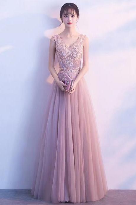V-neck prom dress,pink party dress,cute sweet birthday dress,Custom Made