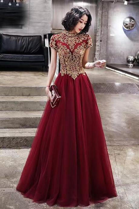 Red Prom Dress,noble Party Dress,high Neck Evening Dress,custom Made
