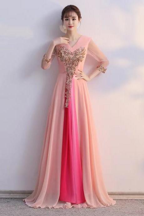 V-neck Evening Dress,blush Pink Party Dress,elegant Formal Dress,custom Made