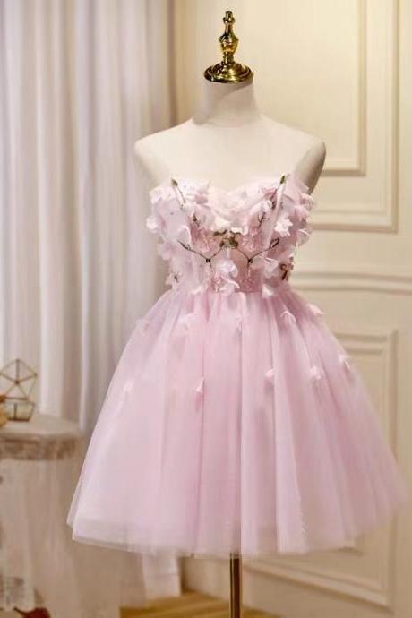 Strapless Prom Dress, Fairy Party Dress,sleeveless Evening Dress,pink Homecoming Dress,custom Made