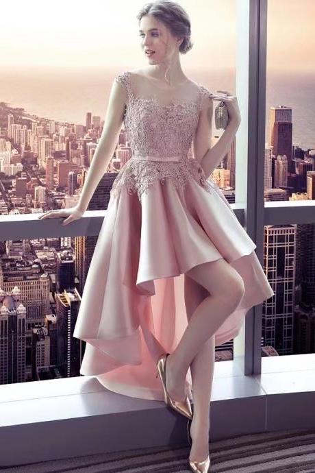 Pink Evening Dress,sleeveless Party Dress,cute Homecomig Dress,high Low Dress,.custom Made