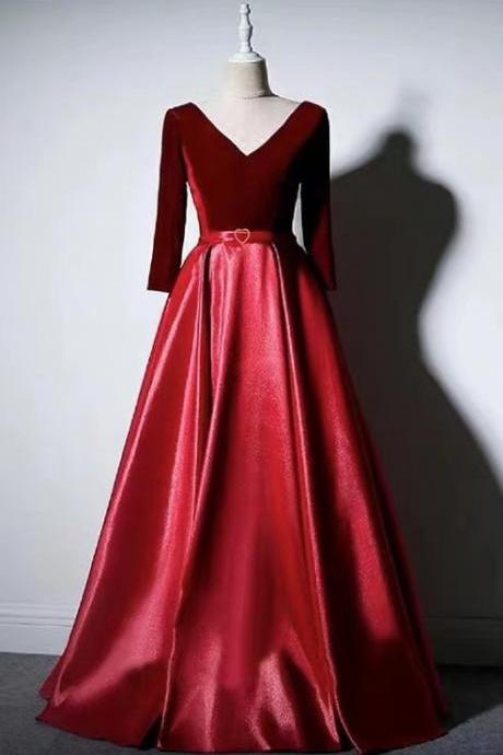 Red Evening Dress,v-neck Party Dress,elegant Prom Dress,custom Made