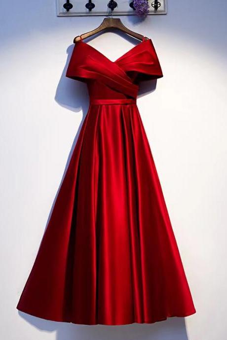 Red Evening Dress,satin Prom Dress, Off Shoulder Simple Party Dress,custom Made