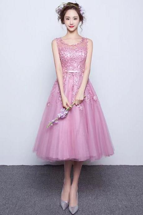 Sleeveless evening dress,pink party dress,cute homecomig dress,cute graduation dress,.Custom Made