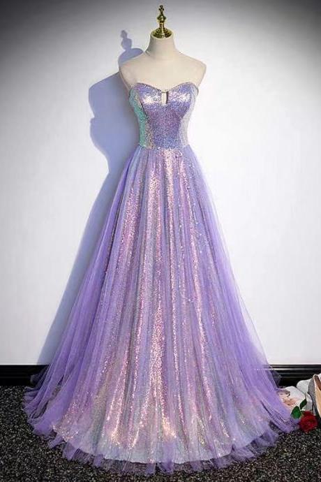 Purple Strapless Sequin Evening Dress, Light Luxury Prom Dress, Dream Party Dress,custom Made