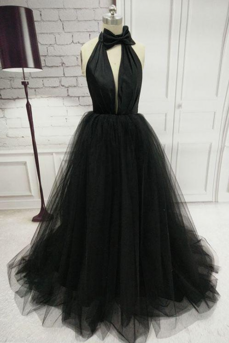 Halter Neck Evening Dress, Sexy Black Dress,backless Prom Dress,custom Made