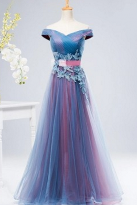 Tulle Blue Prom Dress, Fairy Party Dress,off Shoulder Blue Evening Dress,custom Made