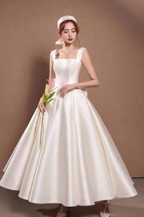 White Evening Dress,satin Prom Dress, Backless Party Dress,elegant Evening Dress,custom Made