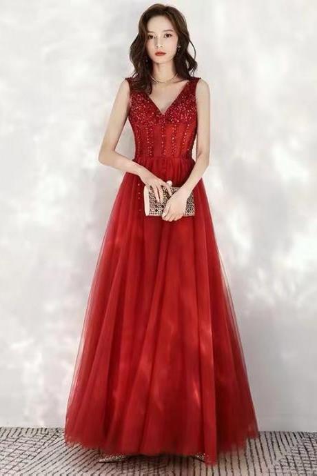 V-neck Prom Dress,red Dress, Sexy Evening Dress,custom Made